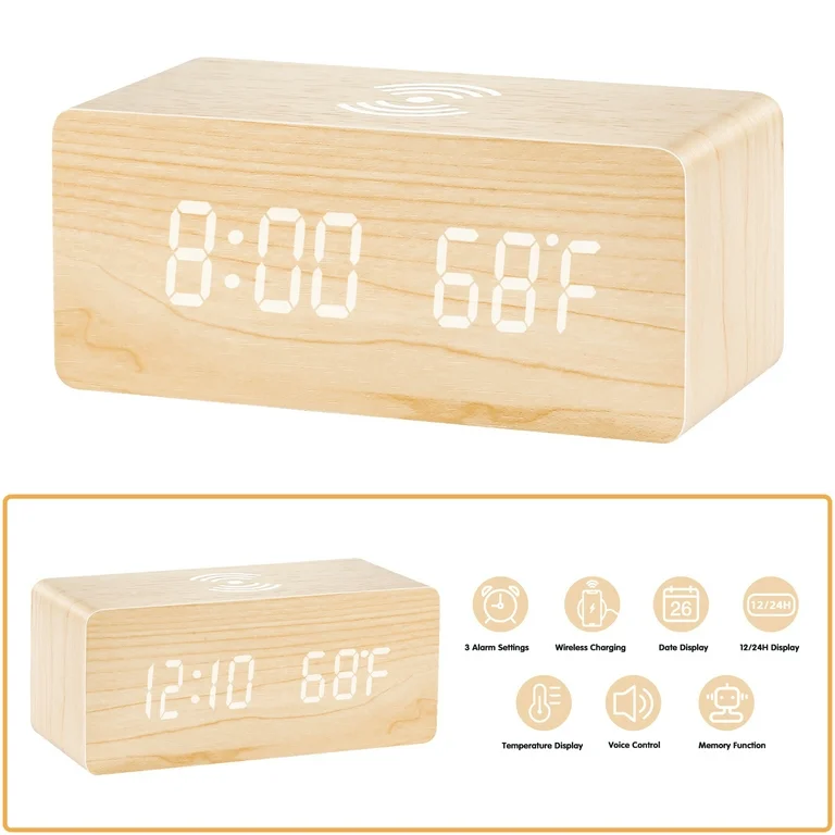 Réveil en Bois avec Charge Sans Fil - Image 3