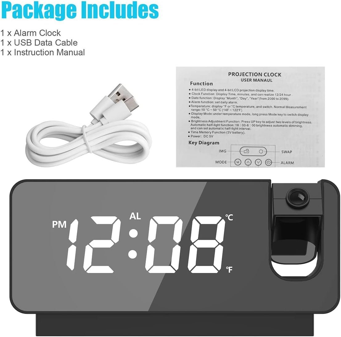 Réveil LED à Projection – Heure et Température en Un Clin d’Œil - Image 4