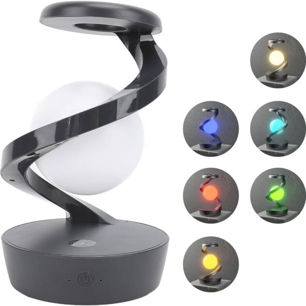 Lampe de Chevet Spirale Moderne Veilleuse RGB 7 Couleurs Sans Fil Rechargeable