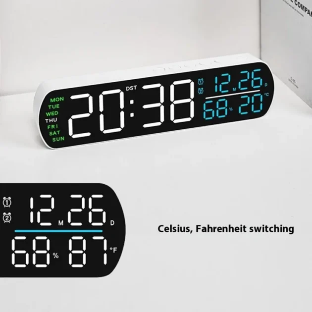 Horloge Digitale LED avec Thermomètre & Hygromètre – Affichage Clair et Design Moderne