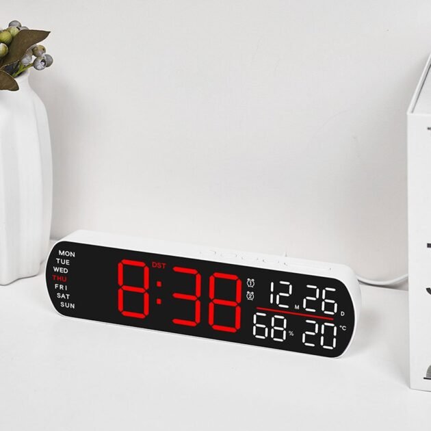 Horloge Digitale LED avec Thermomètre & Hygromètre – Affichage Clair et Design Moderne