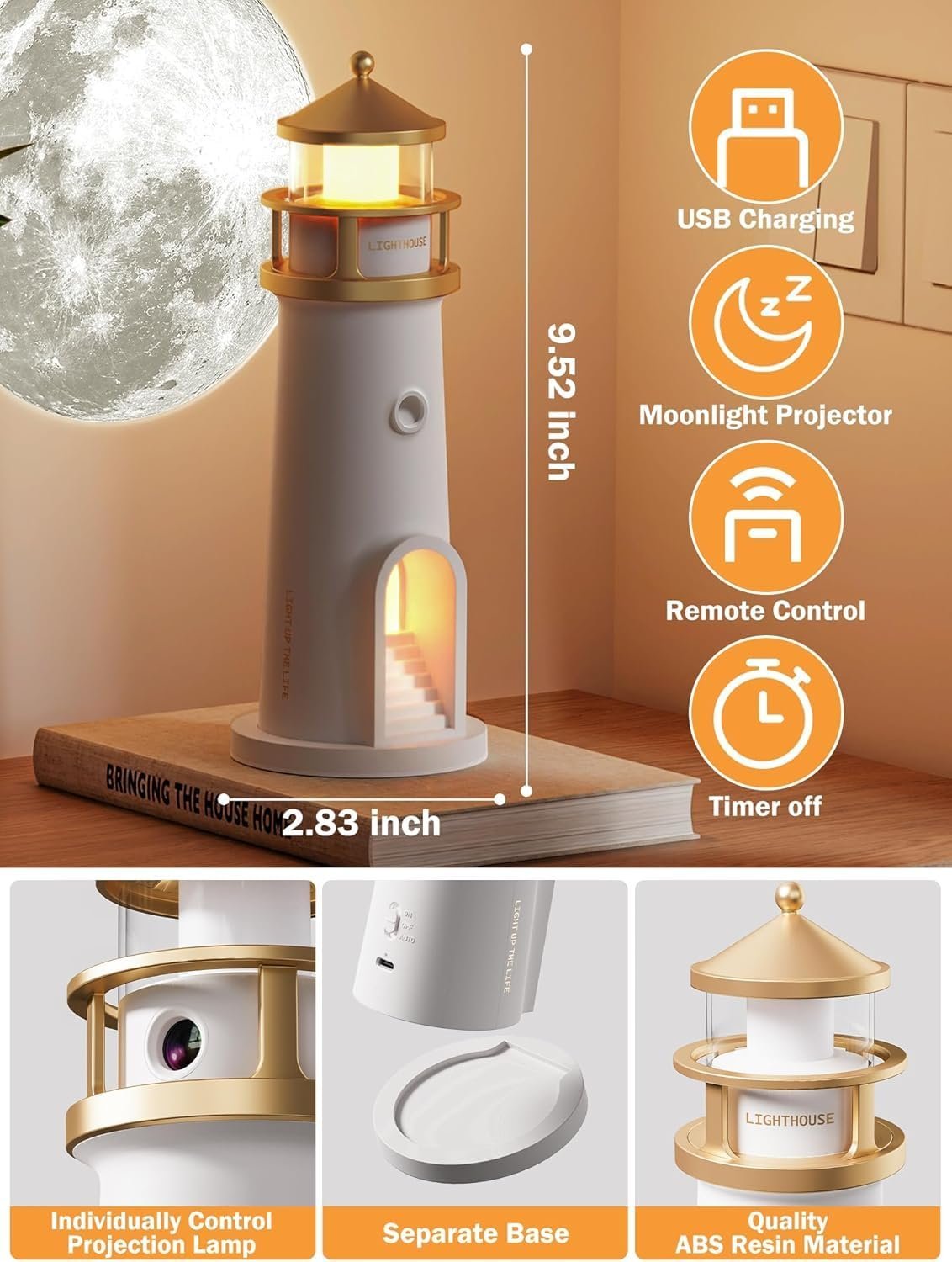 Veilleuse Lune Projecteur LED – Lampe Phare Rechargeable avec Télécommande - Image 4