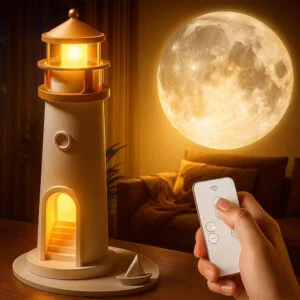 Veilleuse Lune Projecteur LED – Lampe Phare Rechargeable avec Télécommande