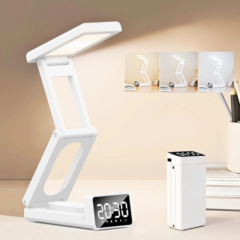 Lampe de bureau rechargeable Sans Fil avec Réveil Numérique et power bank