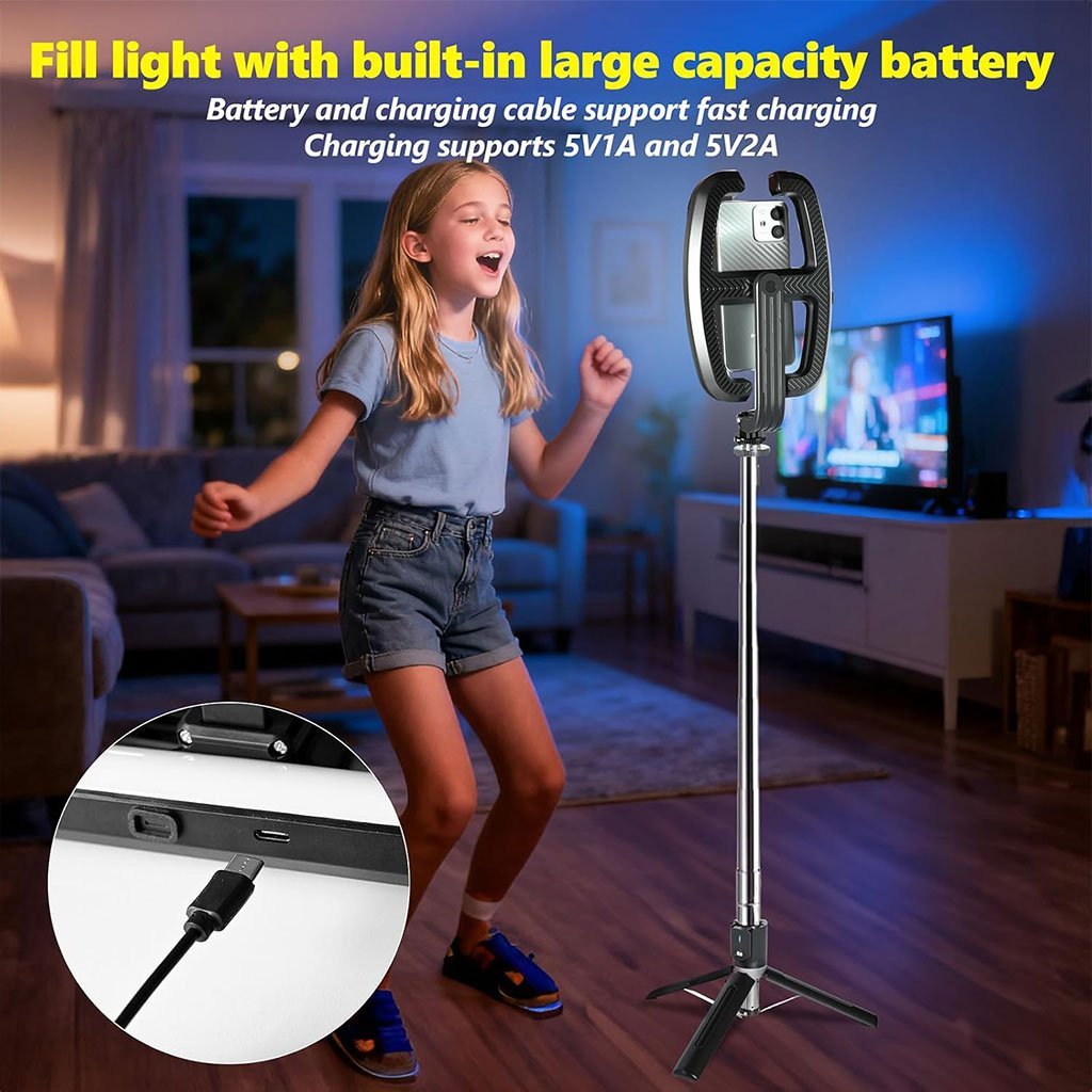 Perche à Selfie Extensible avec Support Téléphone & Lampe LED - Image 6