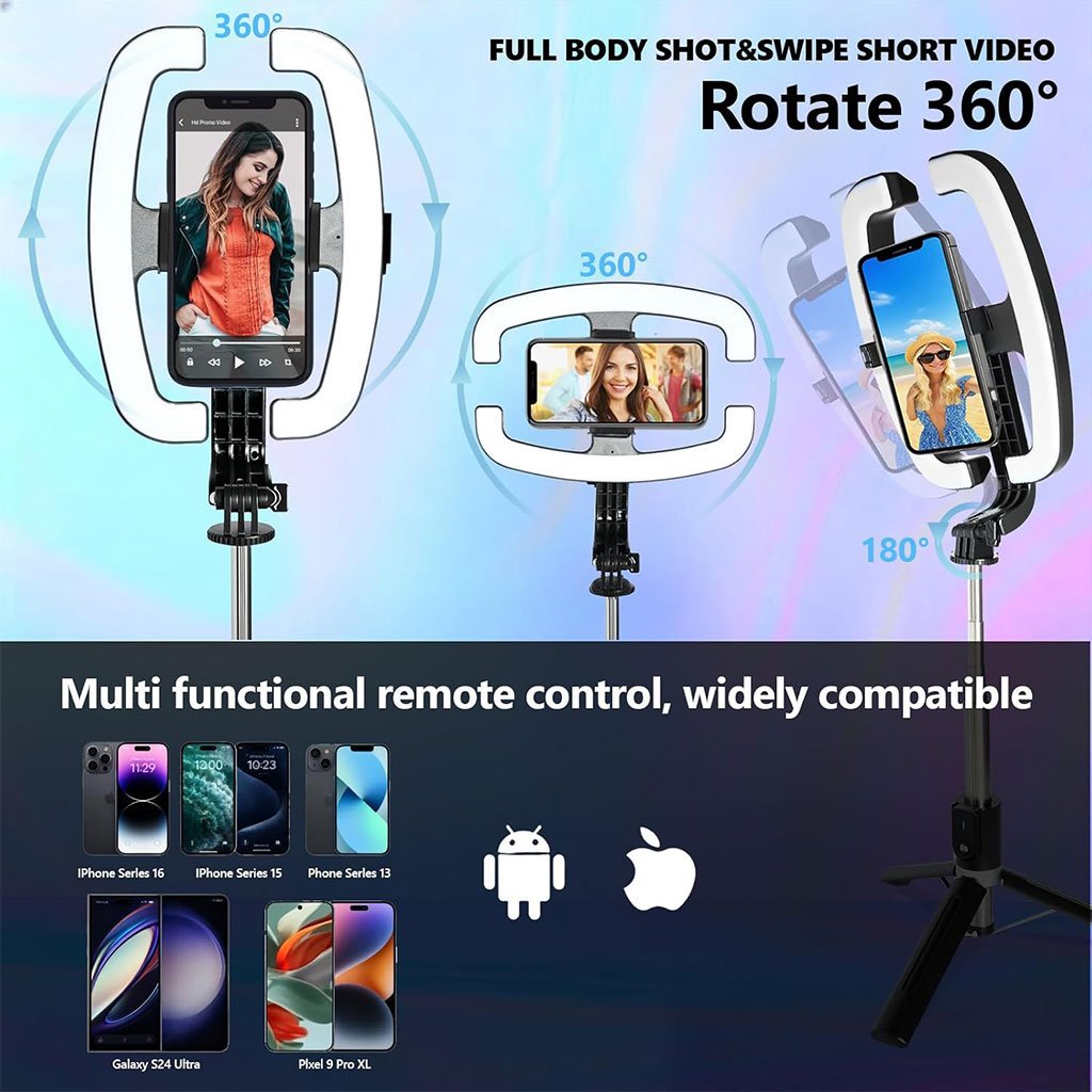 Perche à Selfie Extensible avec Support Téléphone & Lampe LED - Image 5