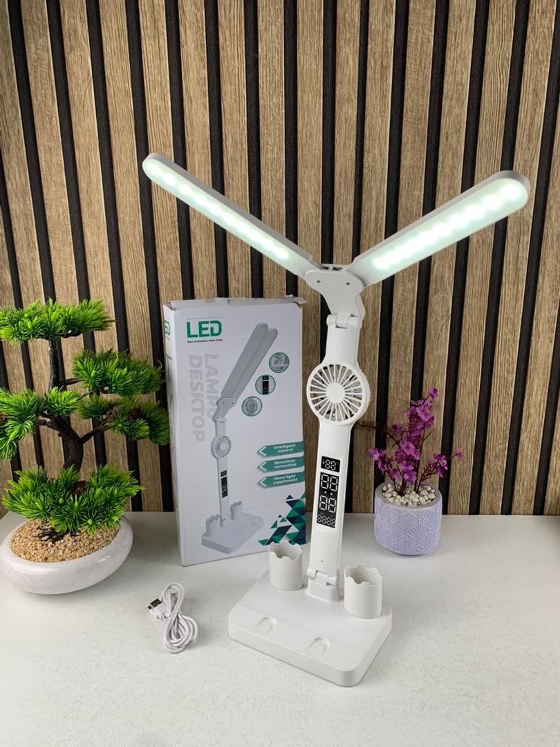 Lampe de Bureau LED Double Tête – Éclairez, Rafraîchissez et Organisez votre Espace - Image 7