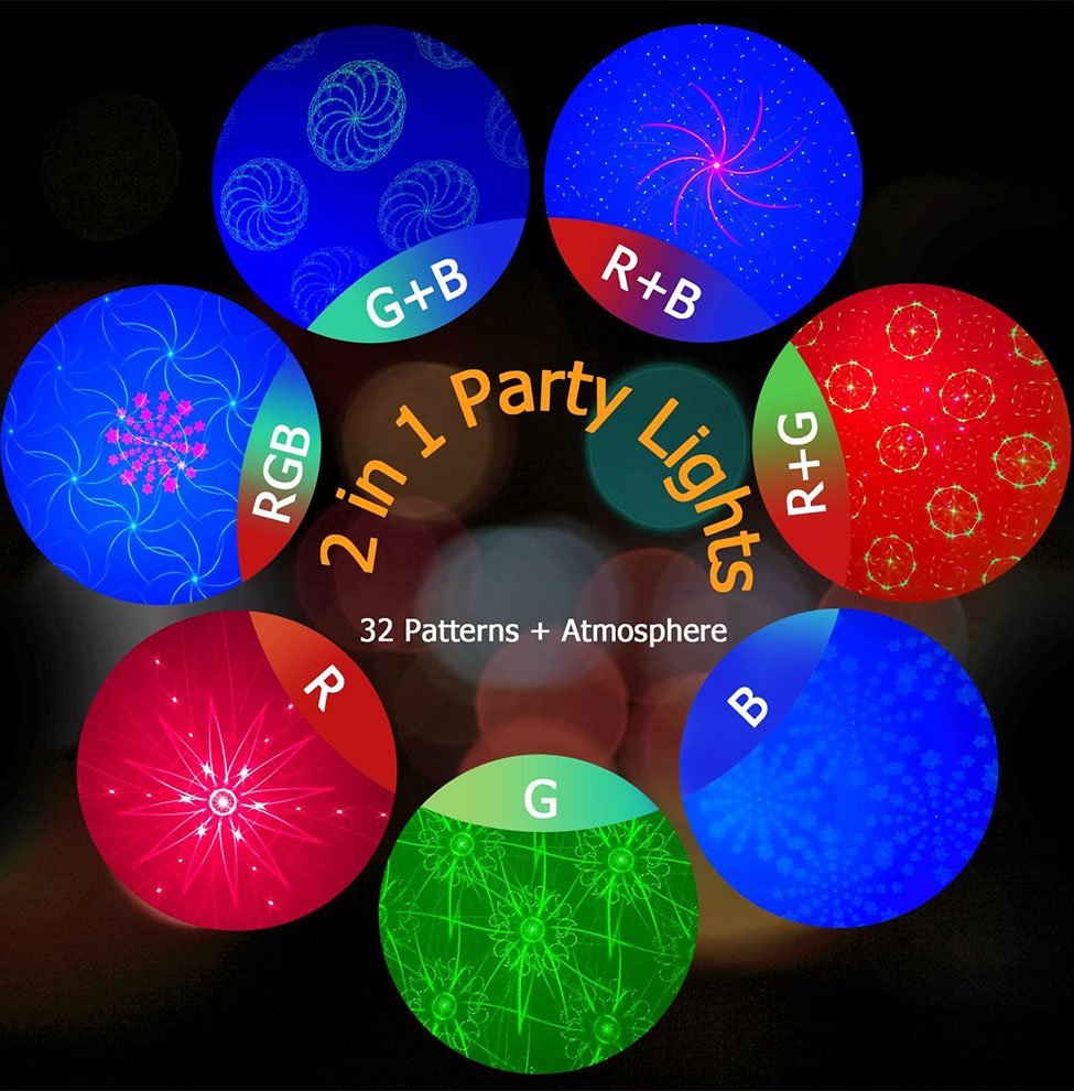 Lampe Jeux de Lumière RGB 360° avec 7 arrière-plans et 32 motifs de projection - Image 3