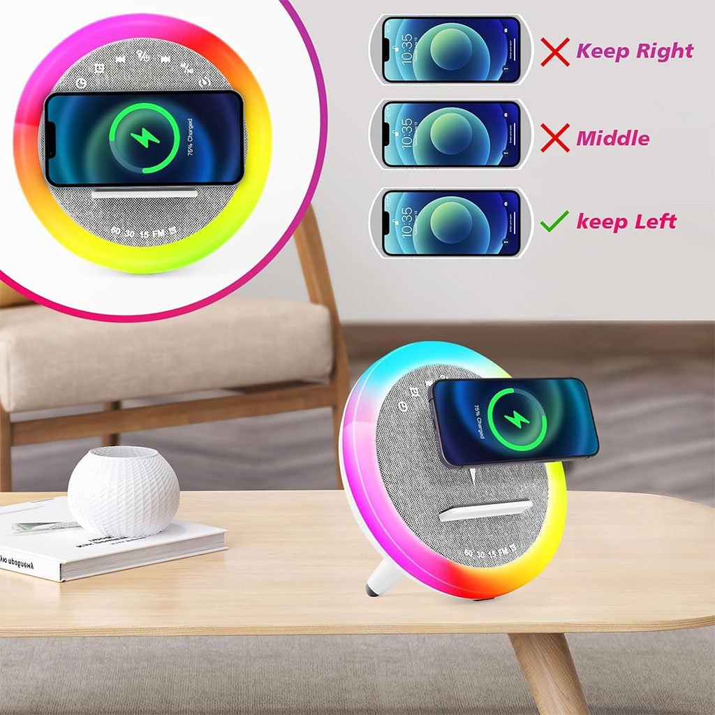 Haut-parleur et Lampe de Chevet avec Lumière RGB et Chargeur Induction 15W - Image 3