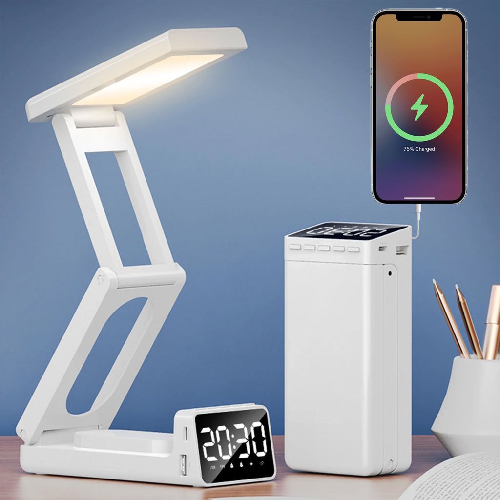 Lampe de bureau rechargeable Sans Fil avec Réveil Numérique et power bank - Image 2