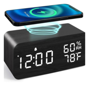 Réveil en Bois avec Charge Sans Fil