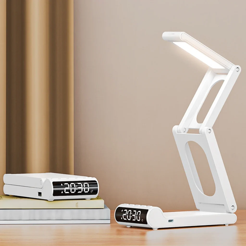 Lampe de bureau rechargeable sans fil avec réveil LED et power bank 5000 mAh