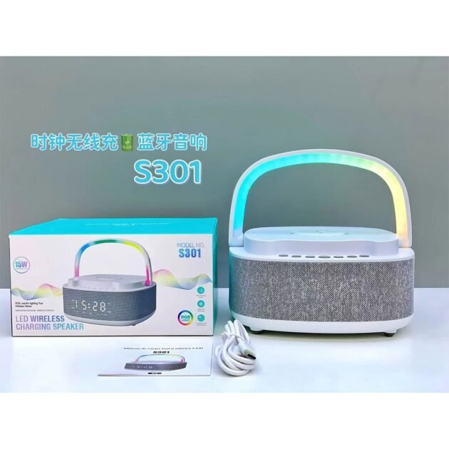 Haut-Parleur Bluetooth Portable S301 à LED RGB avec Chargeur Sans Fil 15W
