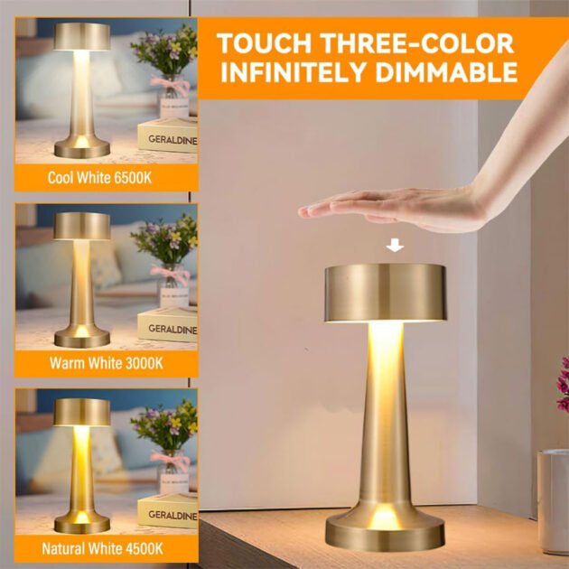 Lampe de Table LED Tactile Sans Fil – Éclairage Élégant à 3 Intensités Variables