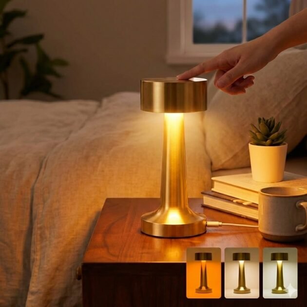 Lampe de Table LED Tactile Sans Fil – Éclairage Élégant à 3 Intensités Variables